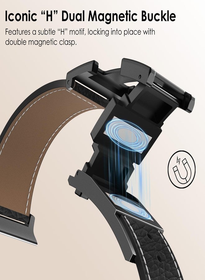 CHANCHY Leather Magnetic Watch Band Compatible with Apple Watch Bands 40mm 38mm 41mm 42mm 44mm 45mm 46mm, Top Grain Leather Dressy Band for Women Men iWatch Ultra SE3 Series 11/10/9/8/7/6/5/4/3/2/1 - Image 3